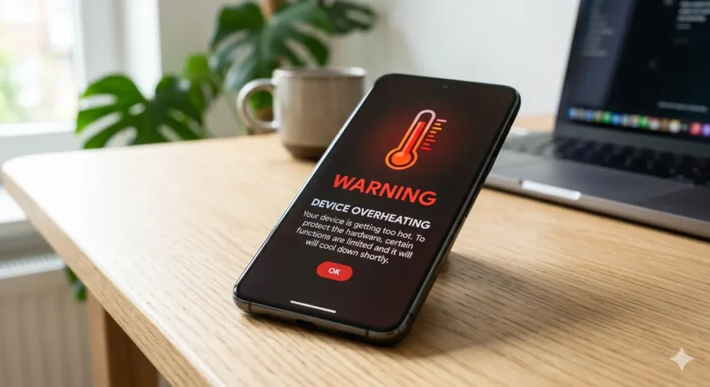 Mobile heating problem warning message on screen