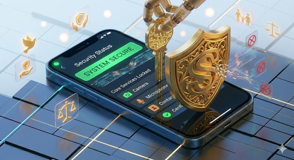 Smartphone Privacy Audit: Apps Ki Jasoosi Kaise Rokein? Smartphone security and privacy audit completion concept.