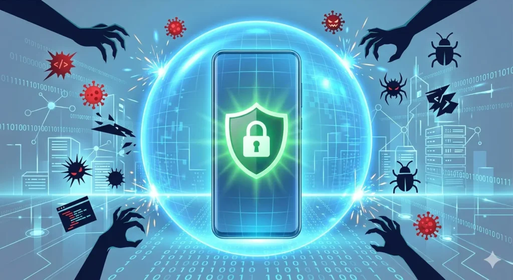 Smartphone Hack Hone Se Kaise Bachaye secure digital bubble and shield visual
