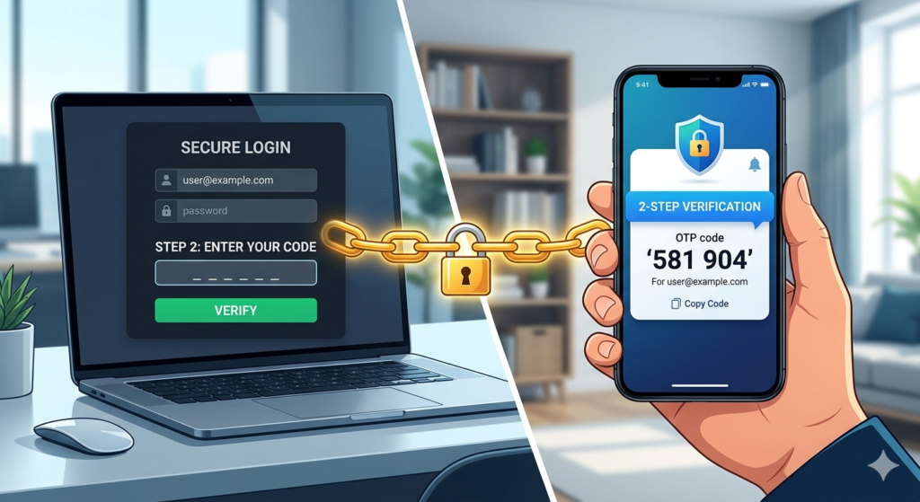 Account surakshit rakhne ke liye Two-Step Verification OTP ka visual